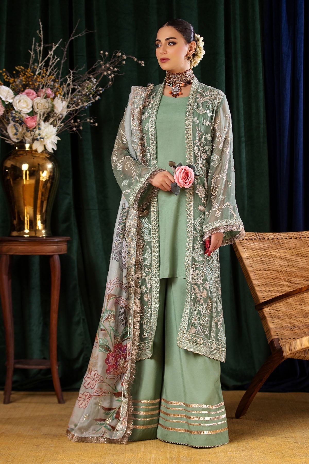 Nureh | Aroha Formals | AR-03 XS Greenish Gray Chiffon