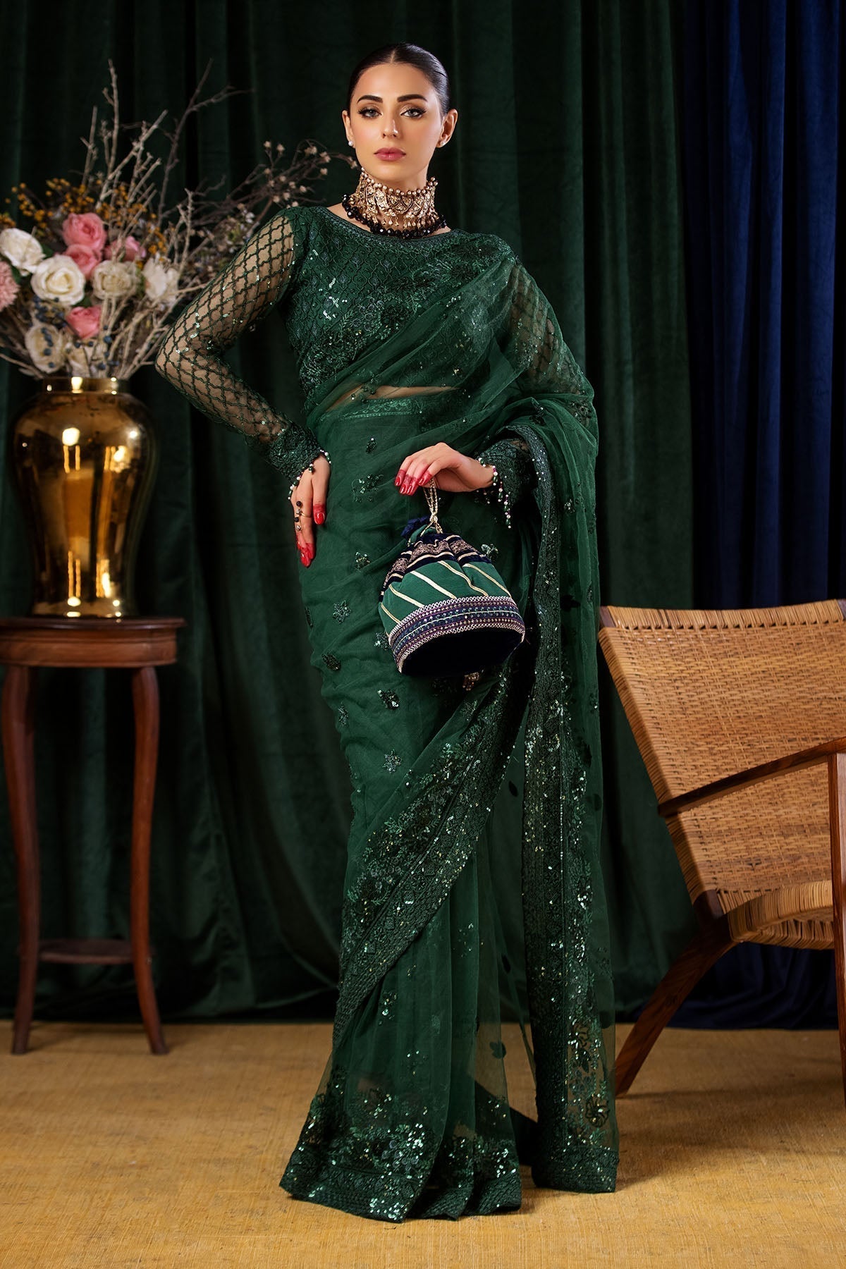 Nureh | Aroha Formals | AR-05 XL Deep Green Chiffon