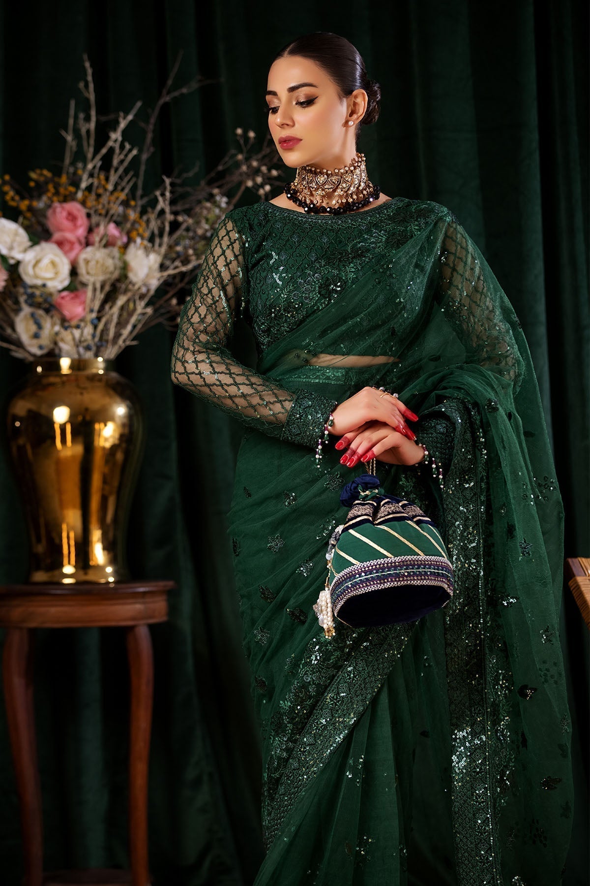 Nureh | Aroha Formals | AR-05 L Deep Green Chiffon