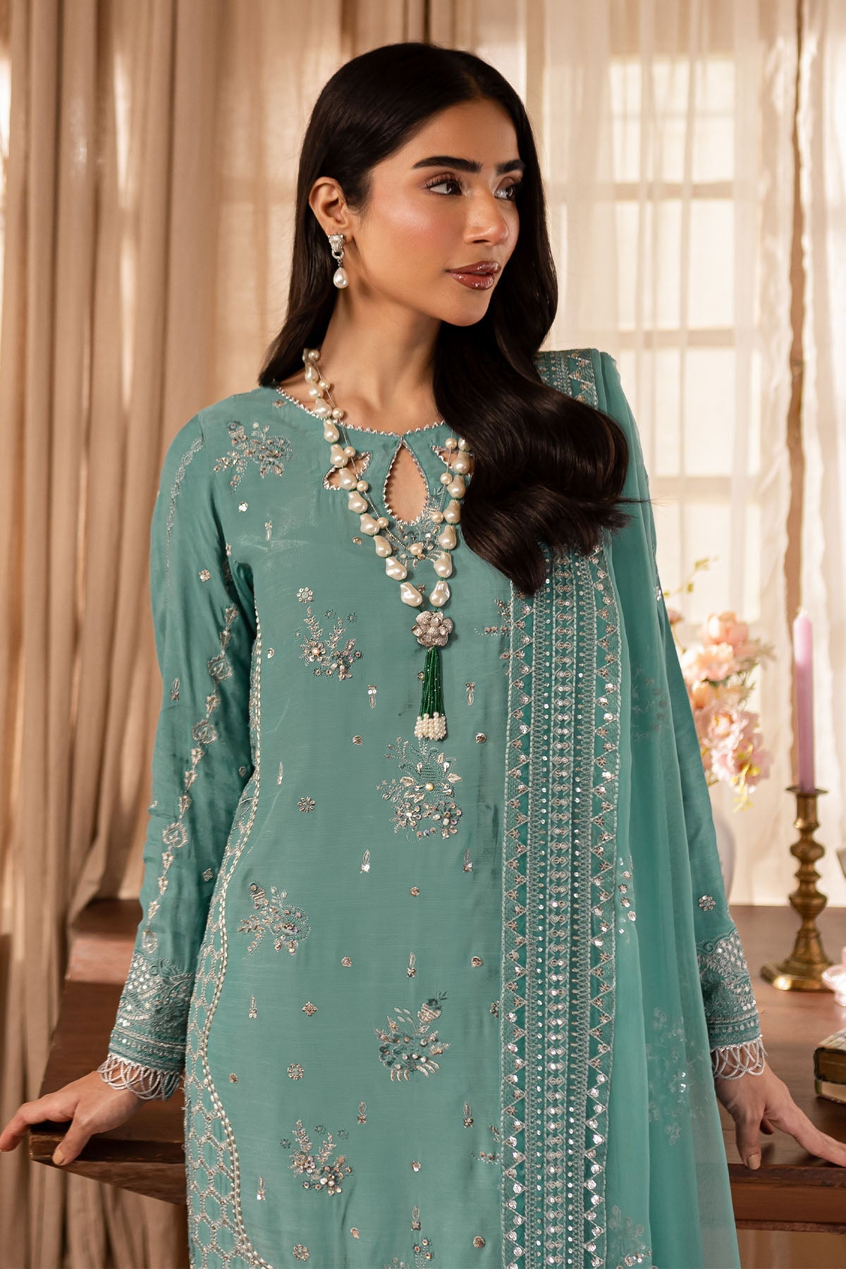 Nureh | Shades of Winter | NP-576 XL Jade Green Raw Silk