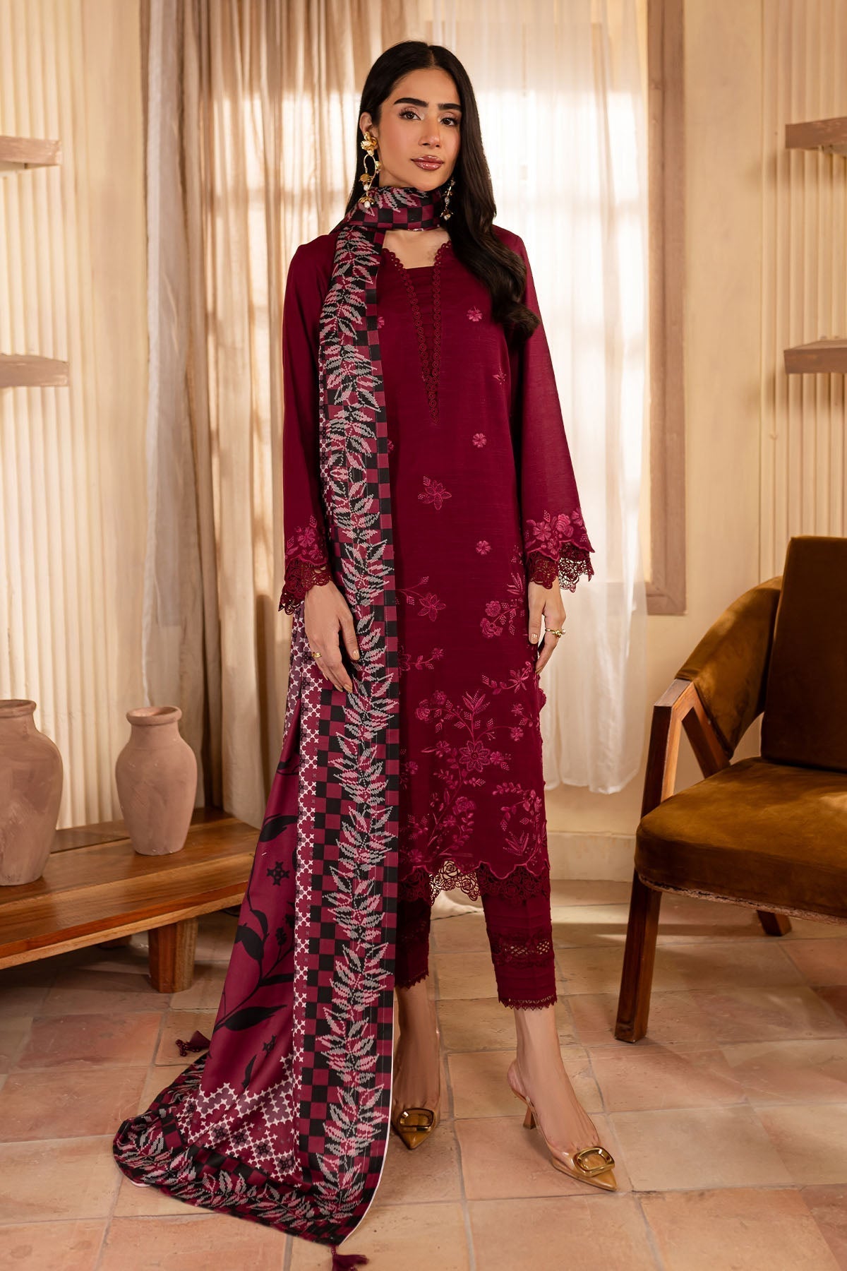 Nureh | Shades of Winter | NP-578 L Maroon Khaddar