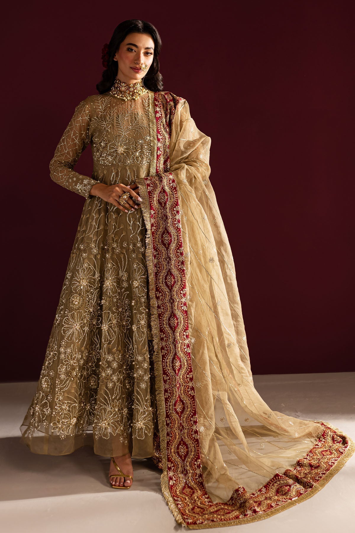 Nureh | Wedding Formals 24 | FP-130 XS Dull Brown Organza