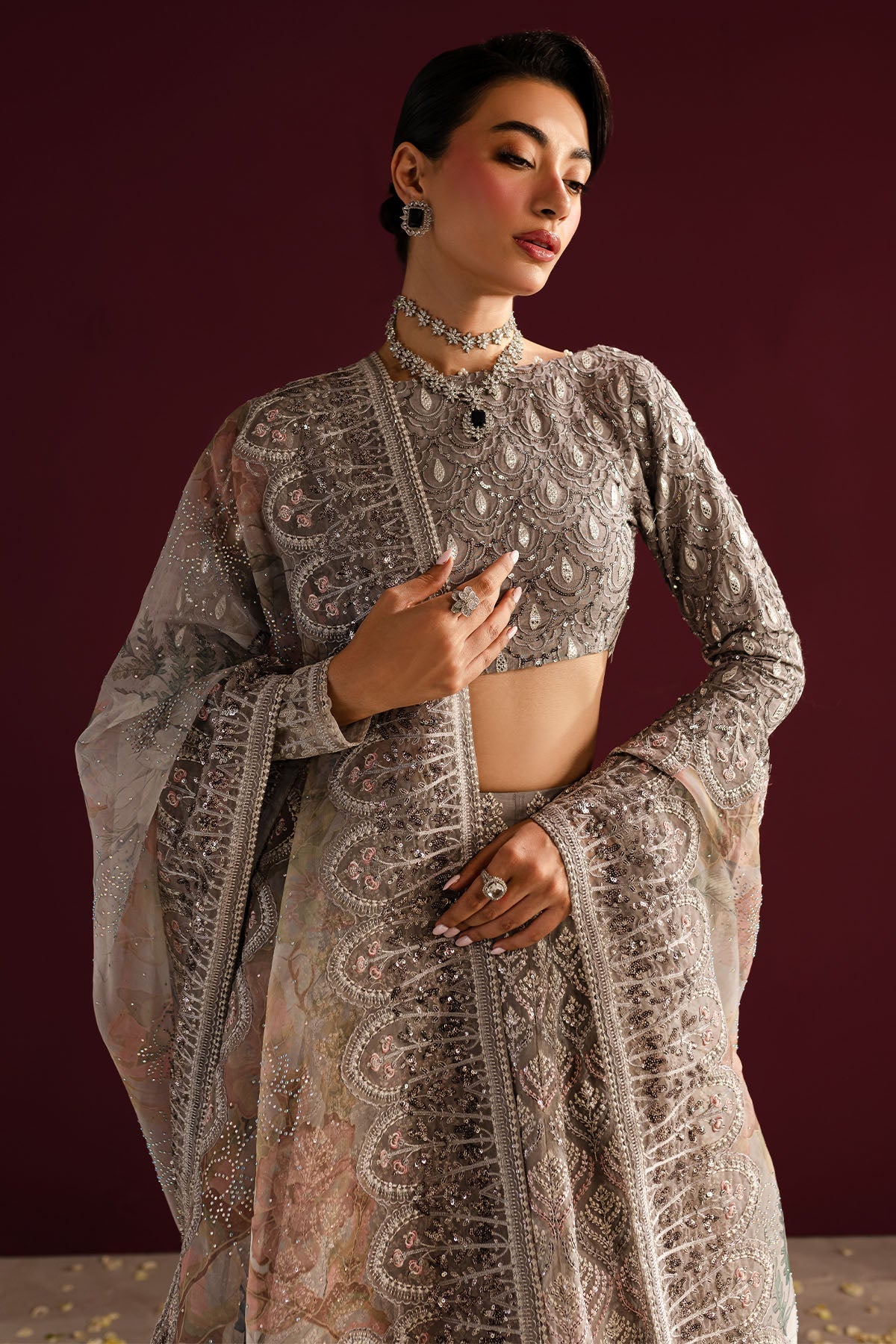 Nureh | Wedding Formals 24 | FP-128 L Pastel Gray Organza