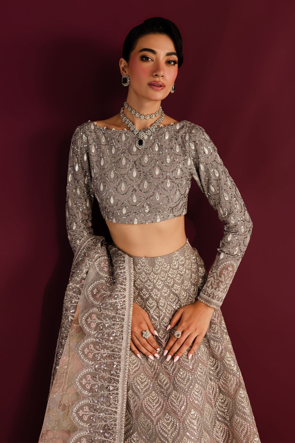 Nureh | Wedding Formals 24 | FP-128 M Pastel Gray Organza