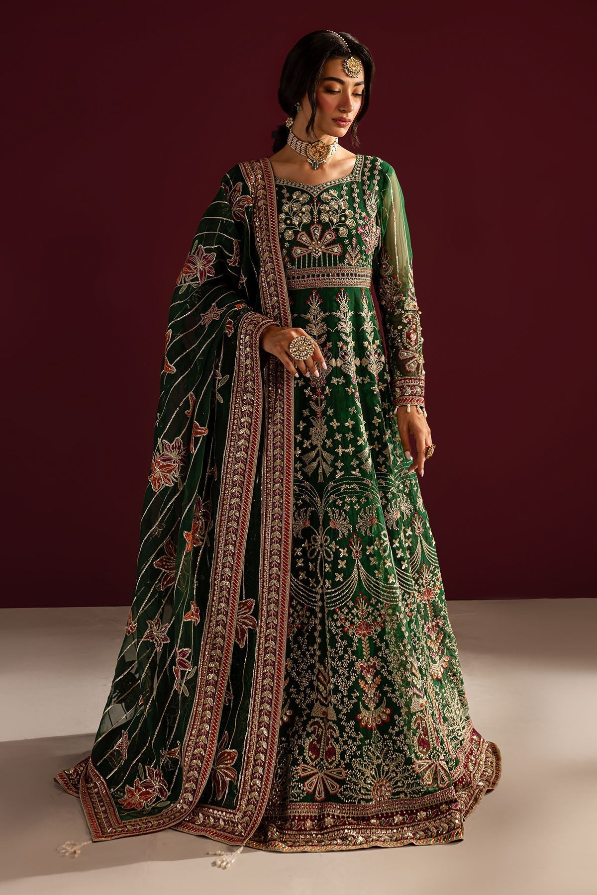 Nureh | Wedding Formals 24 | FP-133 XS Bottle Green Organza
