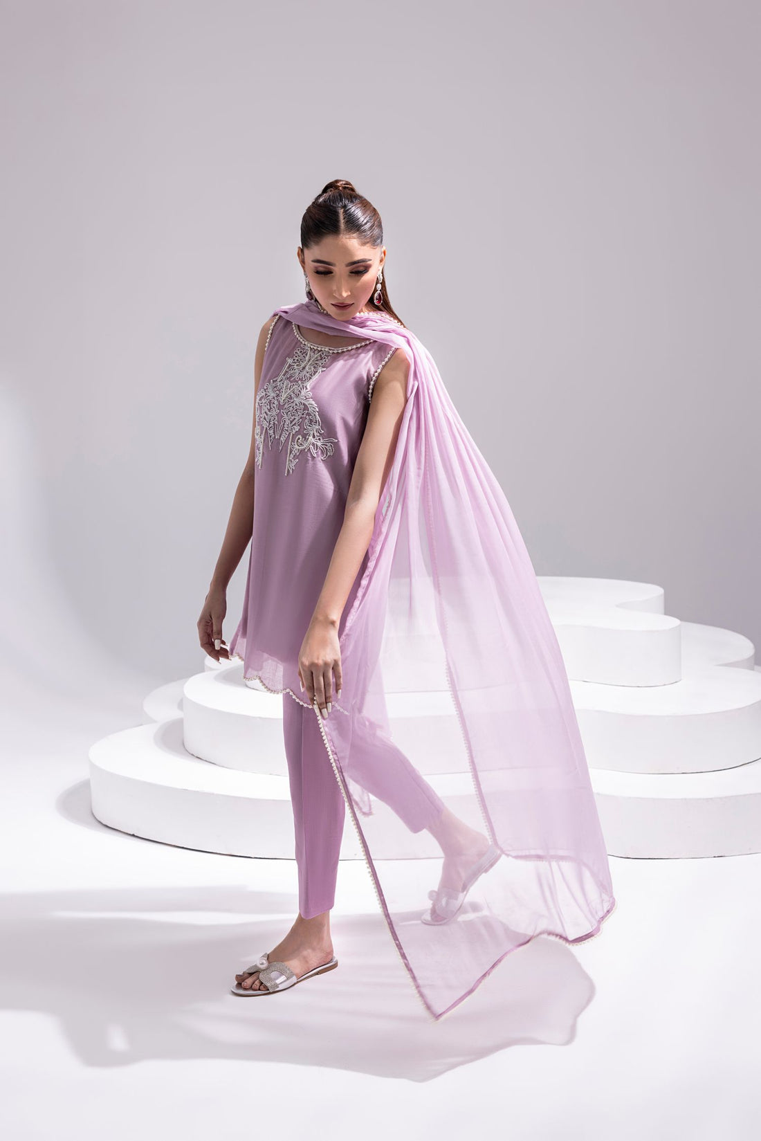Amani | Aira Festive Wear | ZEEN Hand Embellished Short Shirt with Slim Fit Shalwar & Chiffon Dupatta - Pakistani Designer Dress - by Amani - Type : Ladies Clothes - 100% Original at Saira Sultan