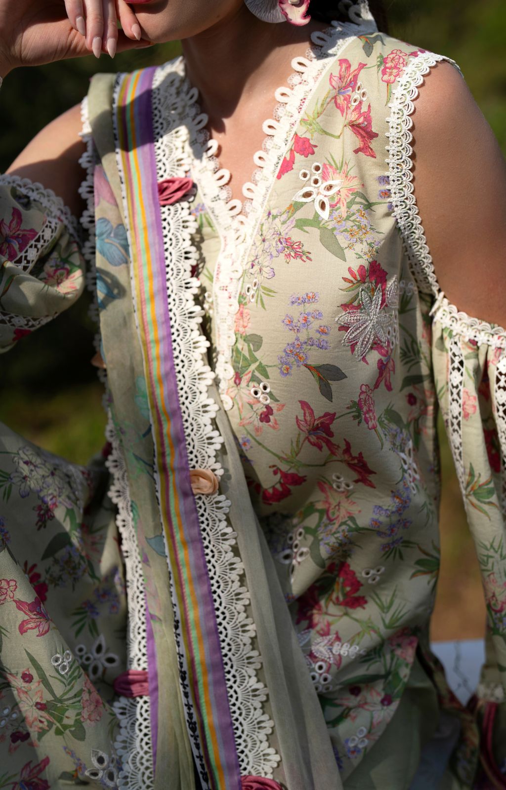AJR Couture | Printakari Lawn 25 | Pink Patel M Pistachio Lawn