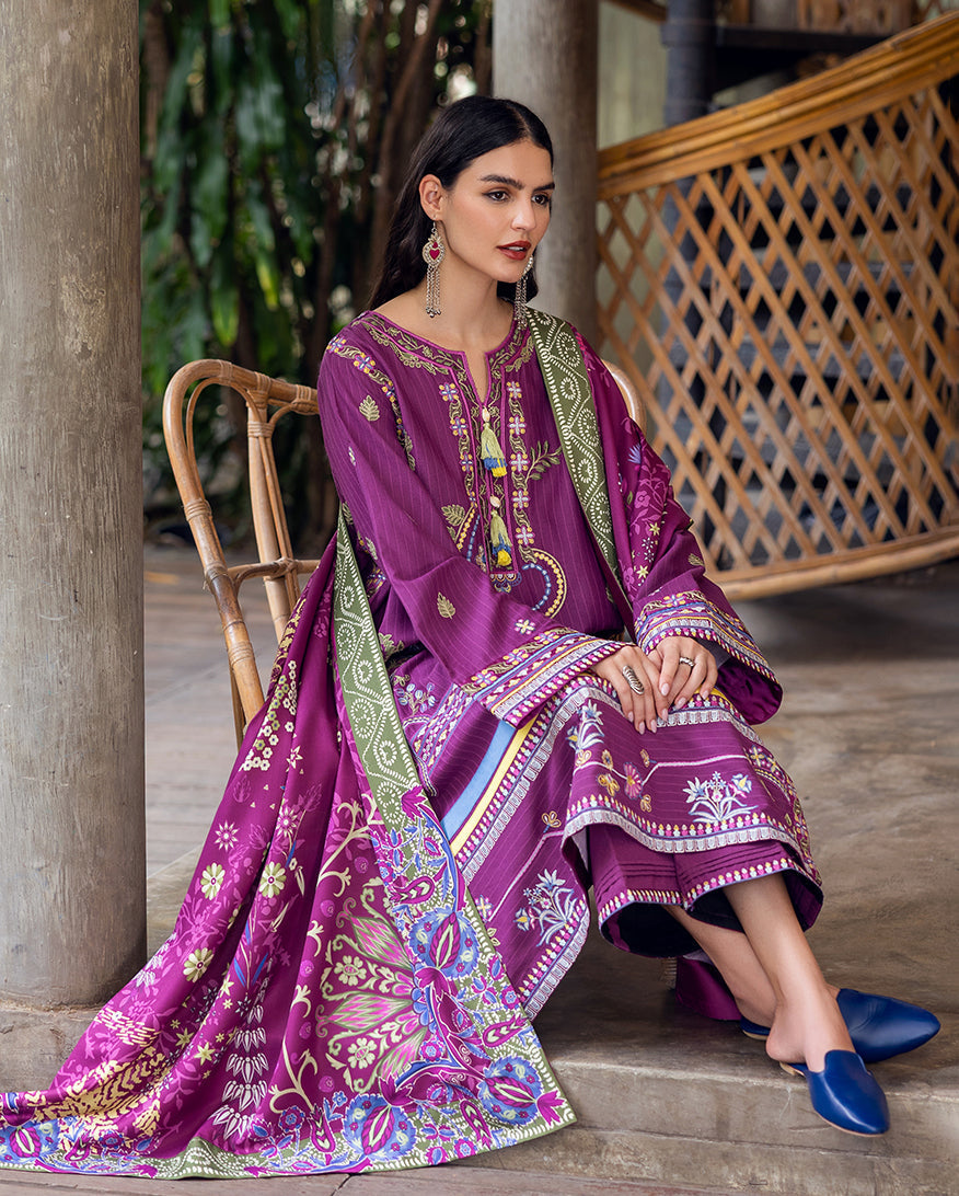 Mushq | Hemline Karandi | Plum Swirl by Mushq - Designer Dress - Type : Ladies Clothes - Available at Saira Sultan - 100% Original