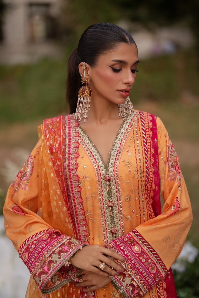 Qalamkar | Luxe Silk | UA-05 FIORE L Orange Silk