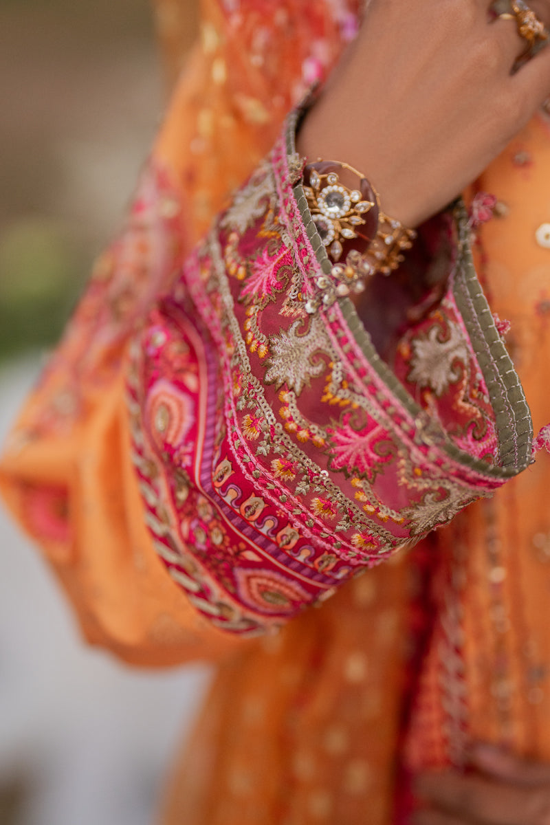Qalamkar | Luxe Silk | UA-05 FIORE Custom Size Orange Silk
