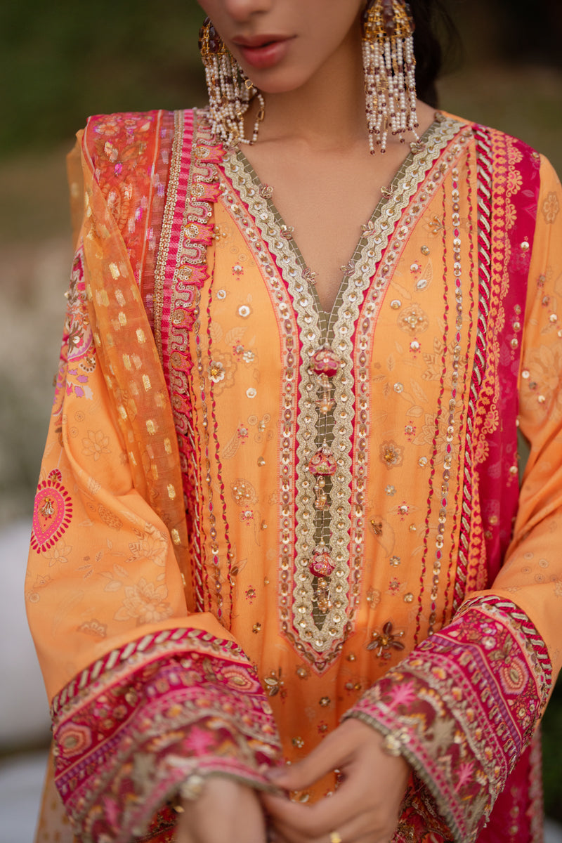 Qalamkar | Luxe Silk | UA-05 FIORE M Orange Silk
