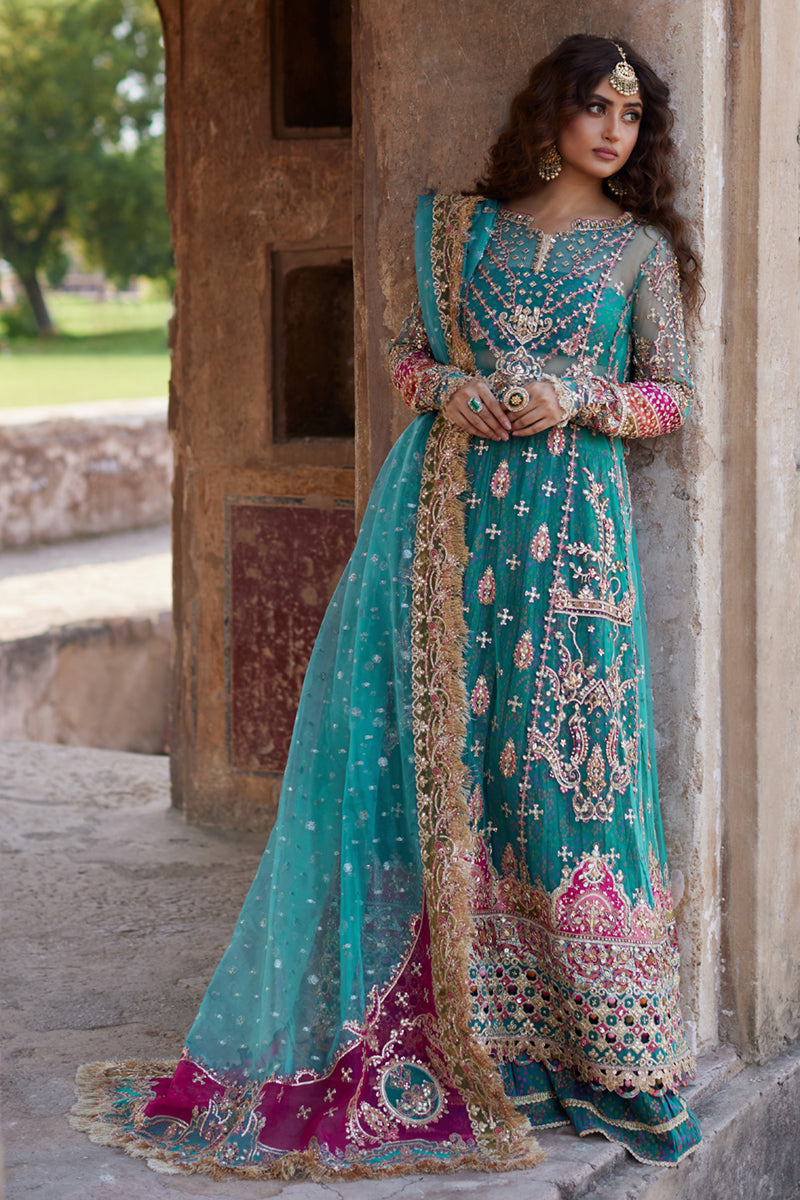 Qalamkar | Shadmani Luxury Formals | Sama SH-03 XL Teal Net