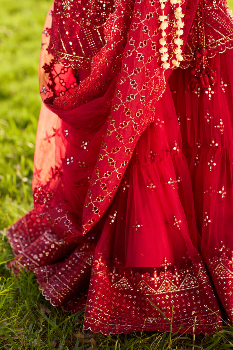 Qalamkar | Shadmani Luxury Formals | Nurah SH-07 L Haute Red Net