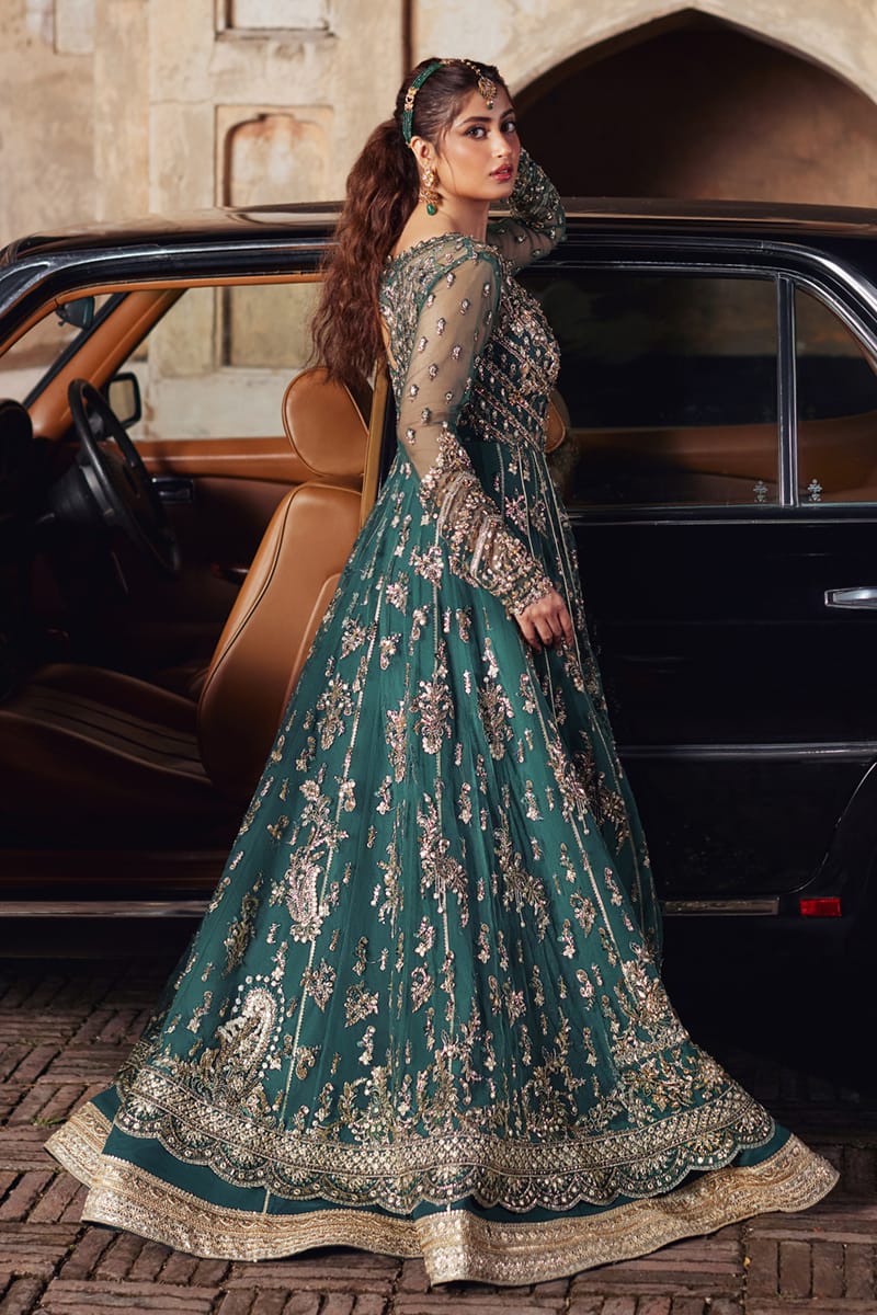 Qalamkar | Shadmani Luxury Formals | Hala SH-06 S Dark Teal Green Net