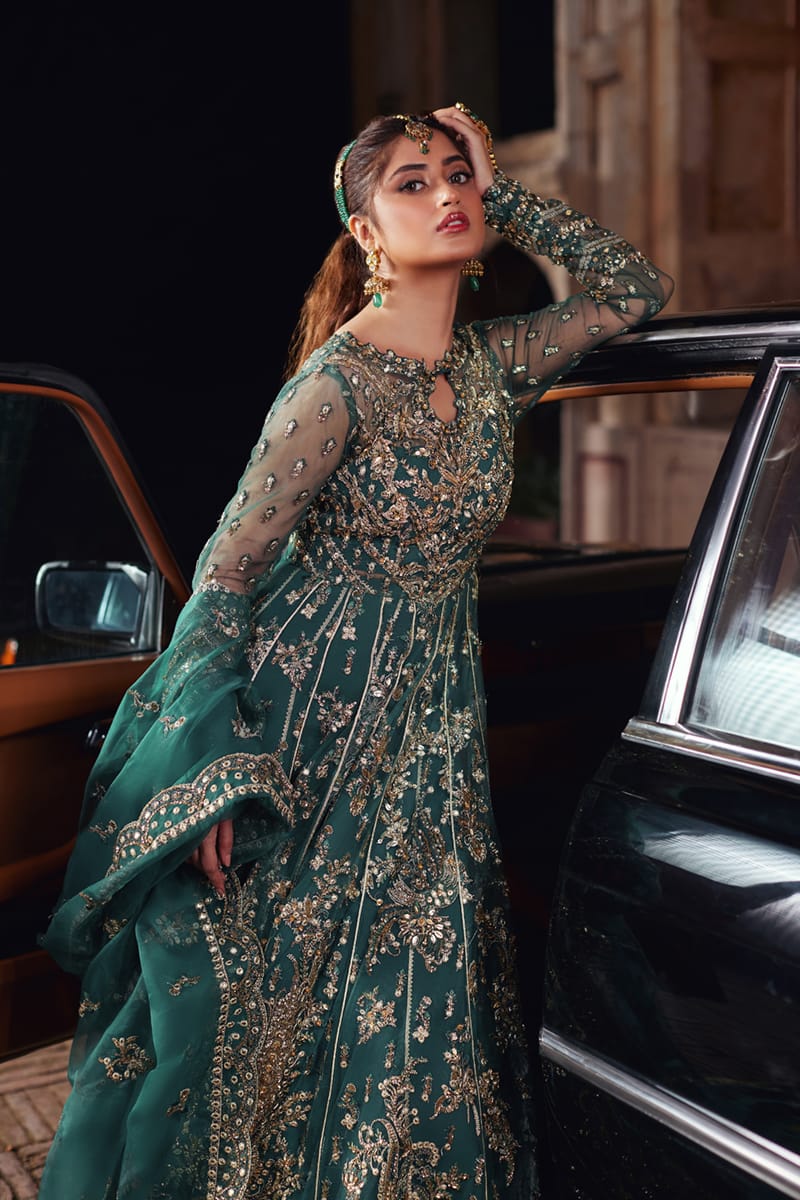 Qalamkar | Shadmani Luxury Formals | Hala SH-06 L Dark Teal Green Net