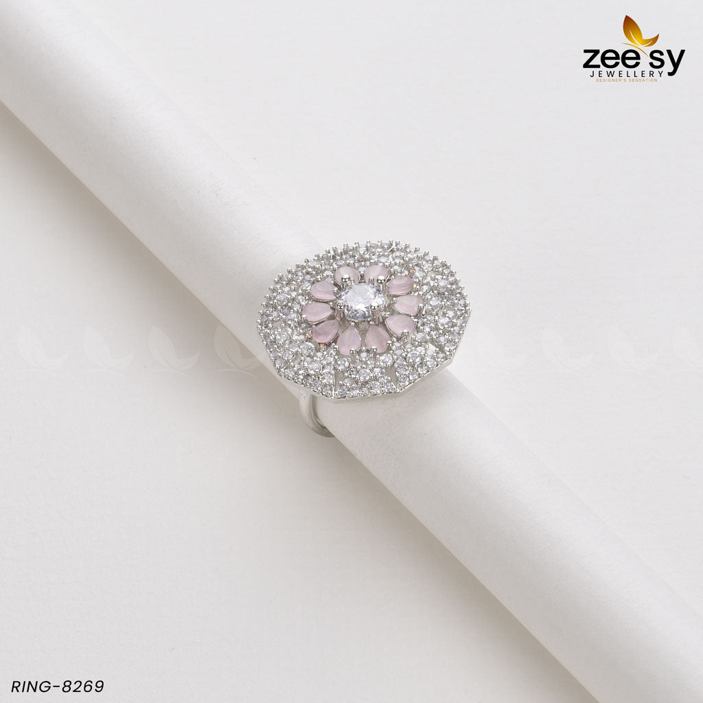 Round Ring-8269 Silver Mint Pink