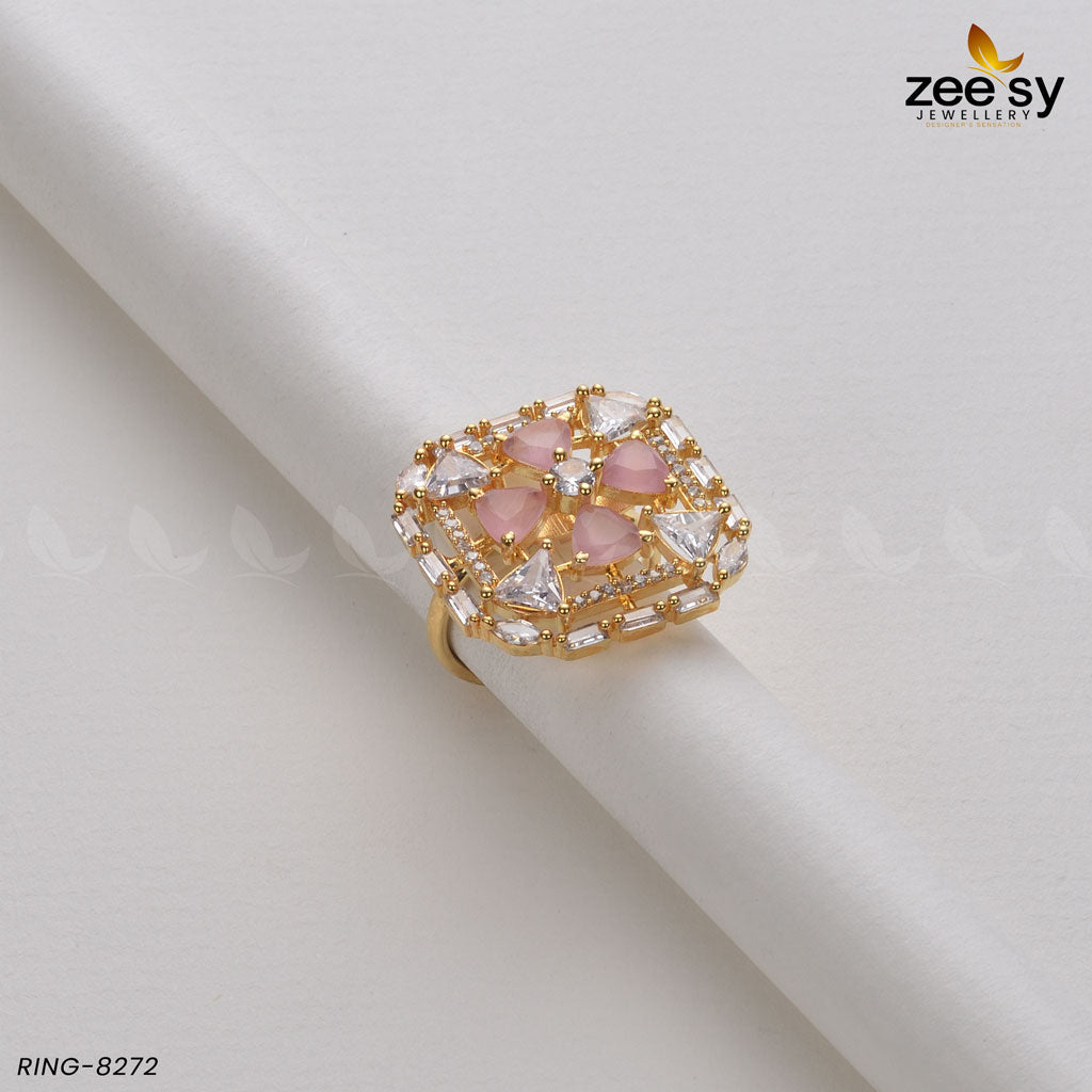 Cubic Ring-8272 Golden Mint Pink