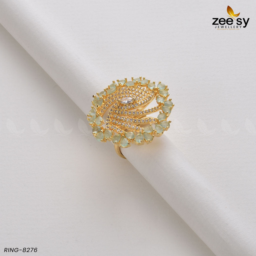 Rhinestone Ring-8276 Golden Mint Green