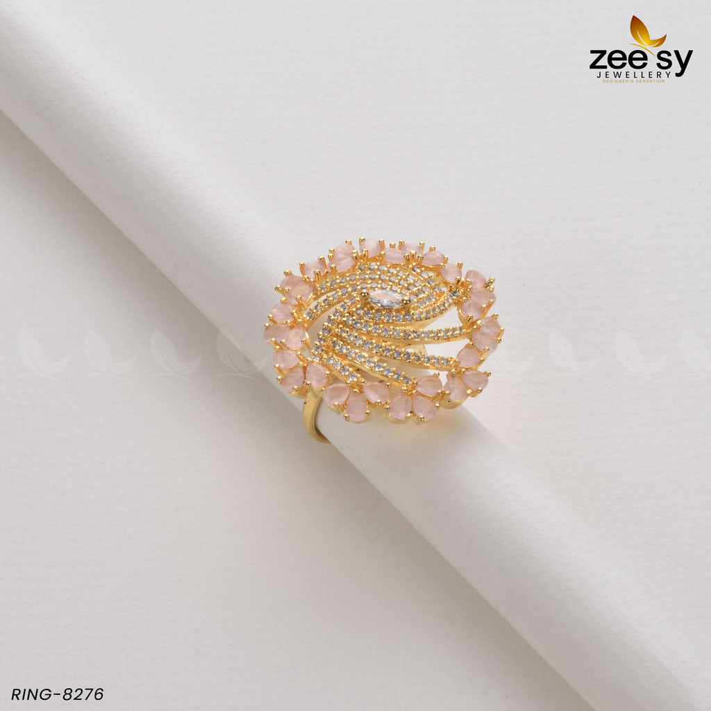 Rhinestone Ring-8276 Golden Mint Pink