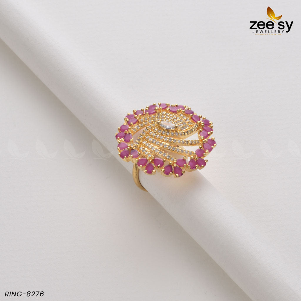 Rhinestone Ring-8276 Golden Red