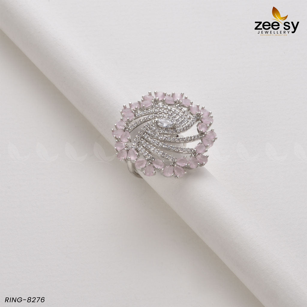 Rhinestone Ring-8276 Silver Mint Pink