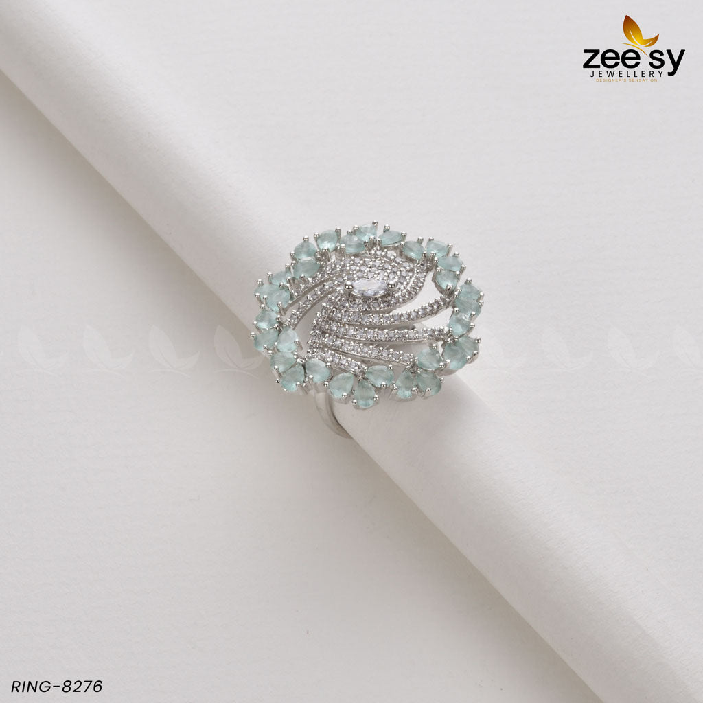 Rhinestone Ring-8276 Silver Mint Green