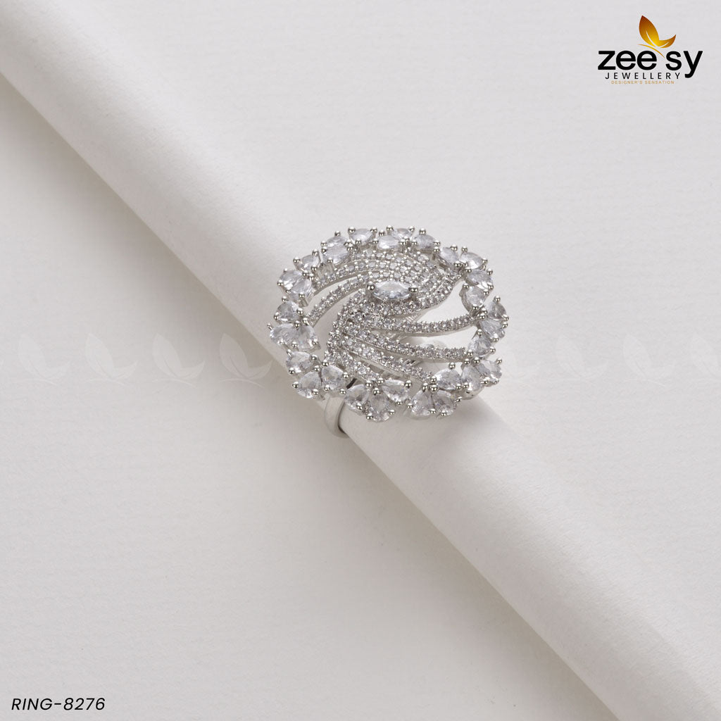 Rhinestone Ring-8276 Silver White