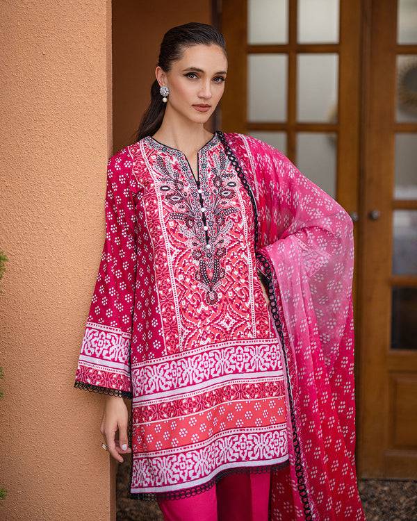Roheenaz | Azalea Printed Lawn 24 | Coral Cascade - Pakistani Designer Dress - by Roheenaz | Type: Luxury - 100% Original at Saira Sultan