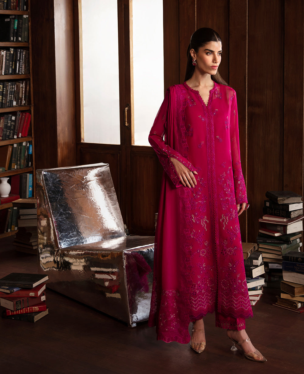 Republic Womenswear | Premium Pret 25 | RPP-04 (Miel) S Fuchsia Georgette chiffon