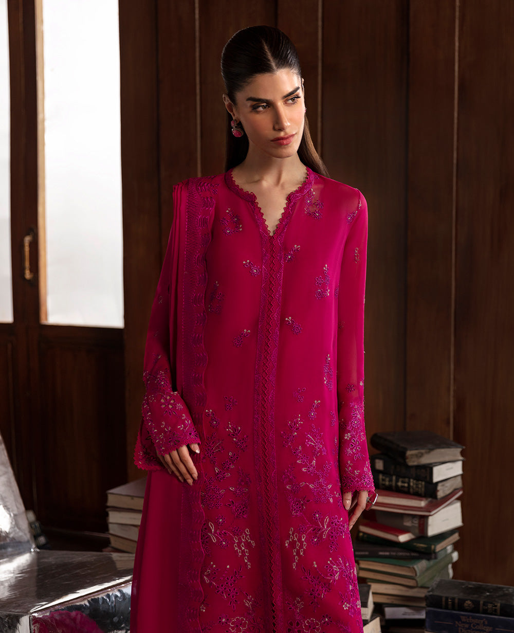 Republic Womenswear | Premium Pret 25 | RPP-04 (Miel) L Fuchsia Georgette chiffon