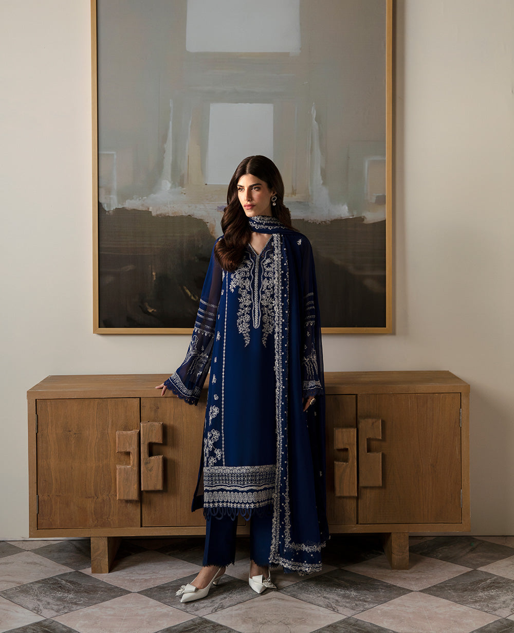 Republic Womenswear | Premium Pret 25 | RPP-05 (Bleu rªveur) S Dark Blue Georgette chiffon