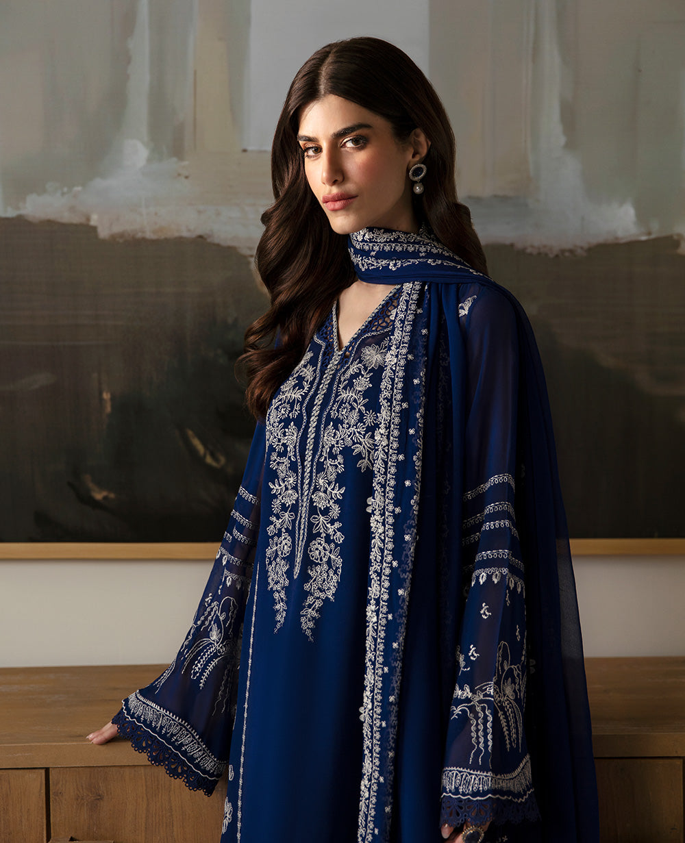 Republic Womenswear | Premium Pret 25 | RPP-05 (Bleu rªveur) M Dark Blue Georgette chiffon