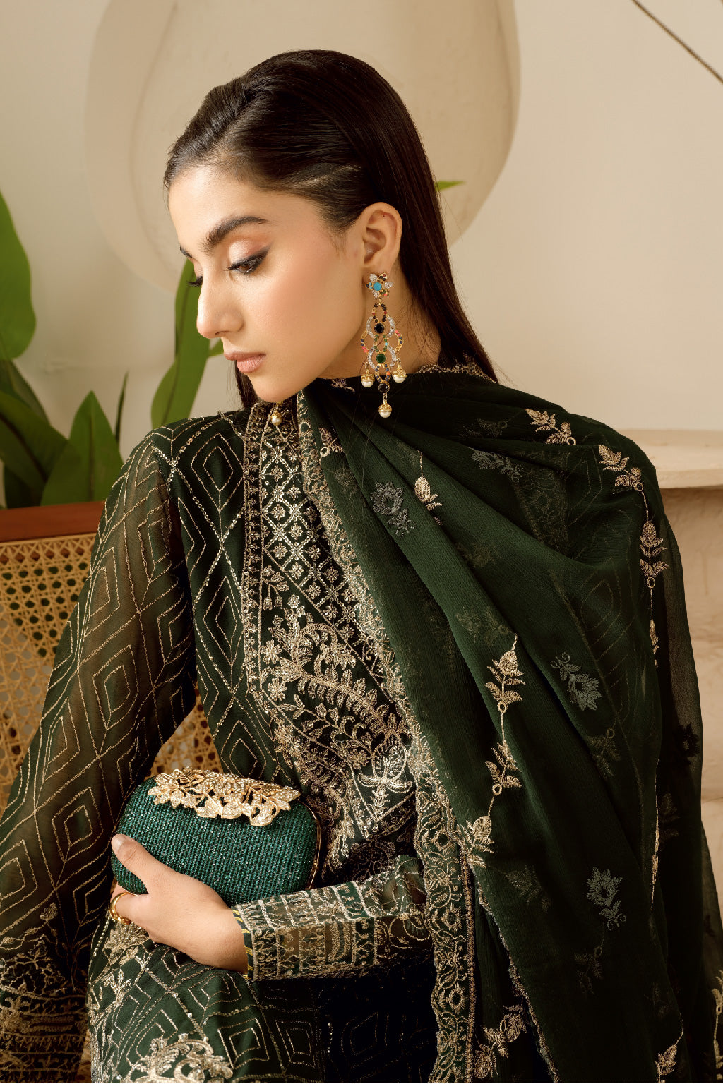 Ramsha | Sonehri Collection | BB-103 M Deep Olive Green Chiffon