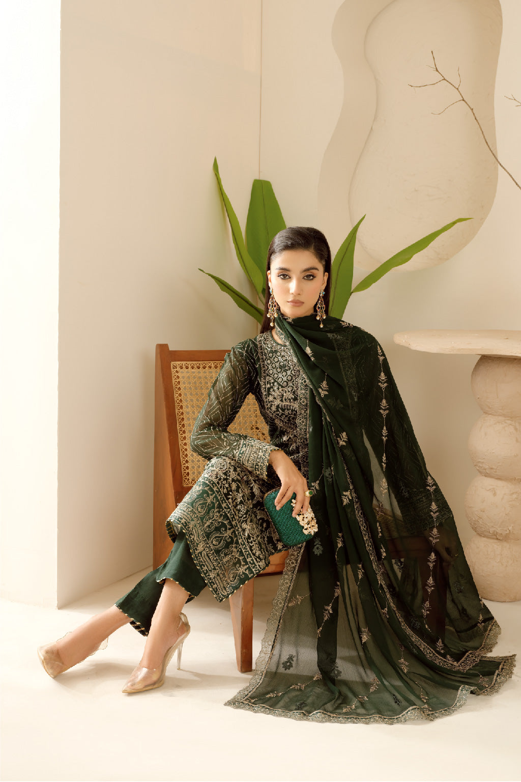 Ramsha | Sonehri Collection | BB-103 L Deep Olive Green Chiffon