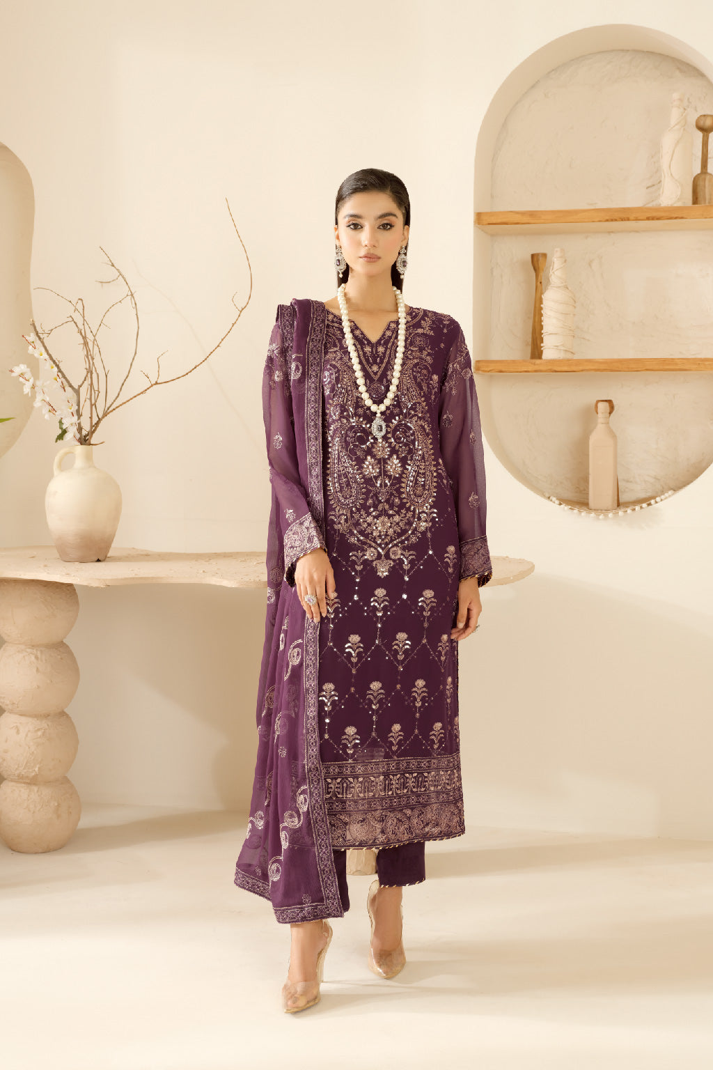 Ramsha | Sonehri Collection | BB-109 XS Plum Chiffon