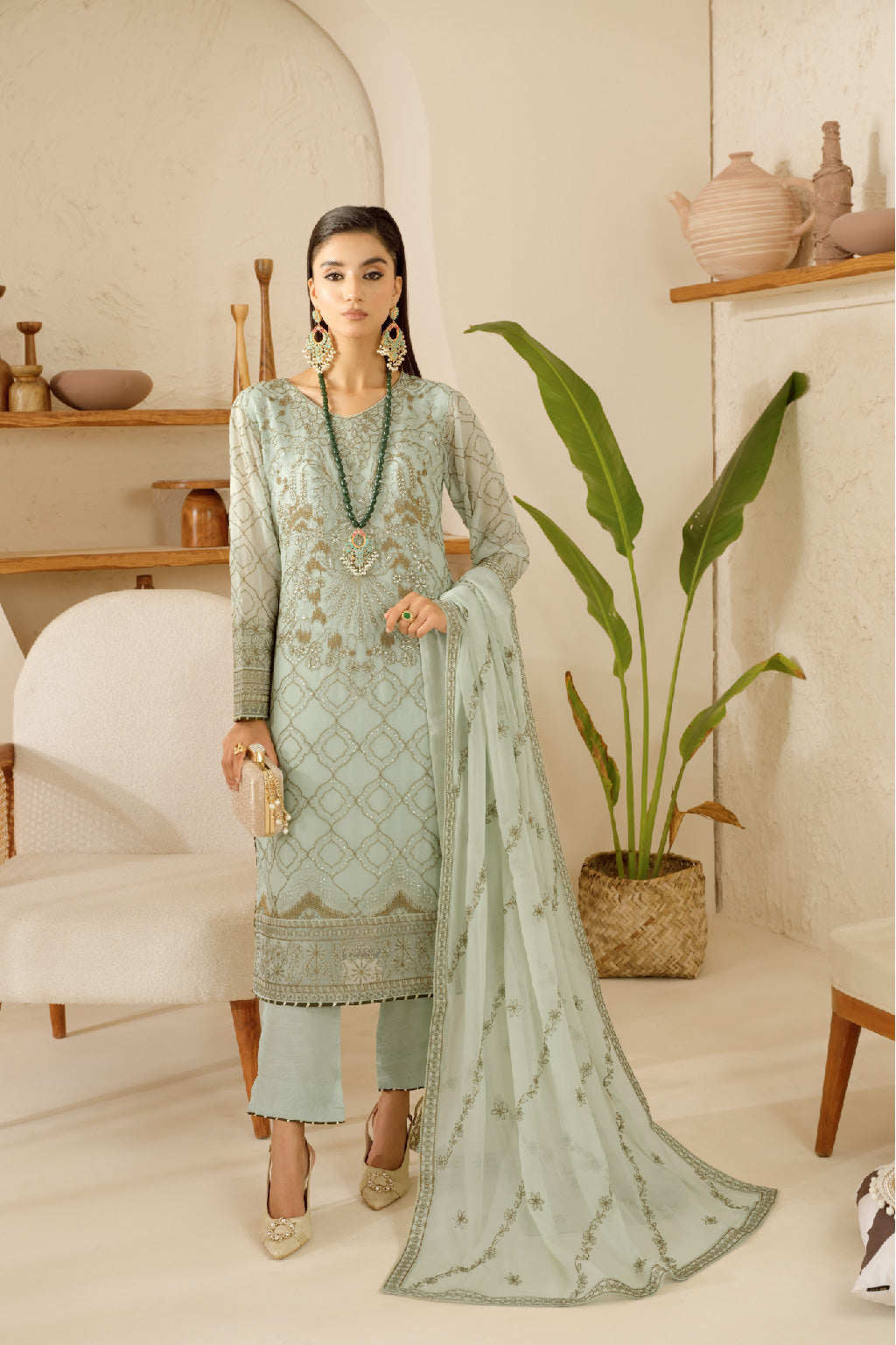 Ramsha | Sonehri Collection | BB-106 XS Pastel Mint Chiffon