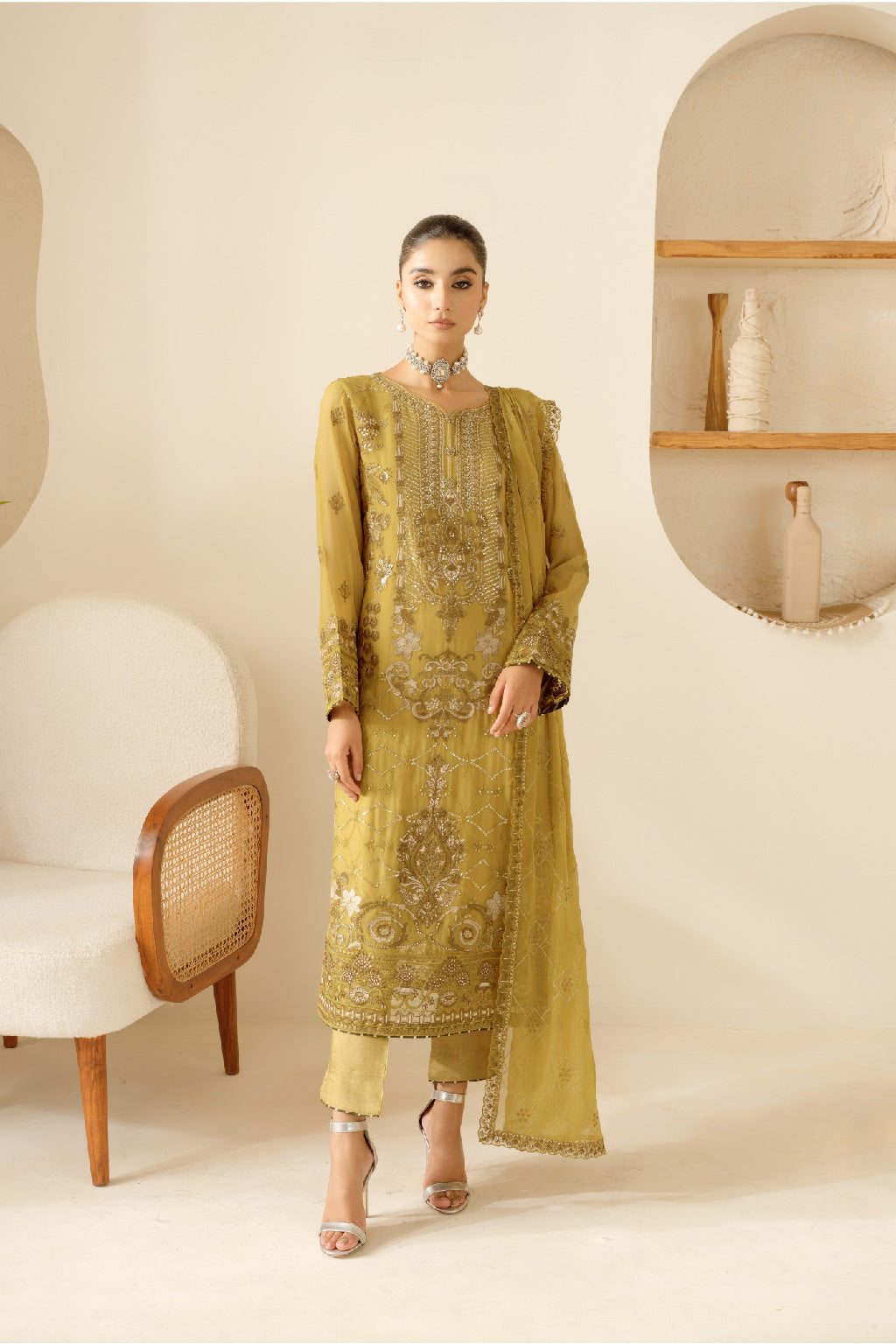Ramsha | Sonehri Collection | BB-108 XS Mist Yellow Chiffon