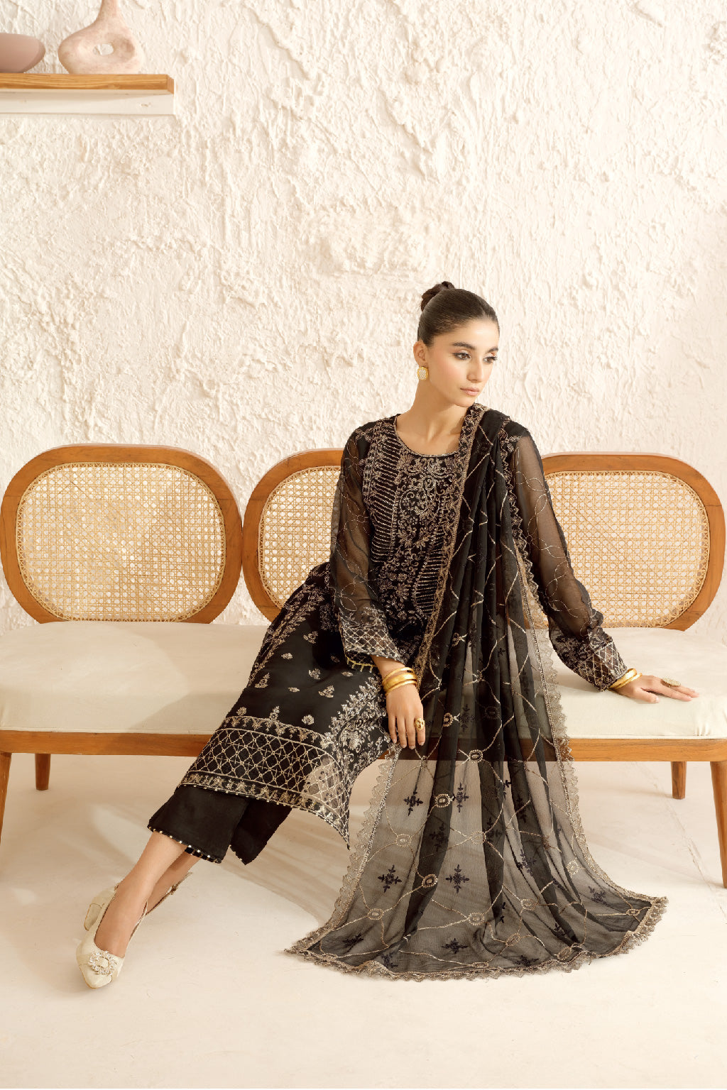 Ramsha | Sonehri Collection | BB-107 L Black Chiffon