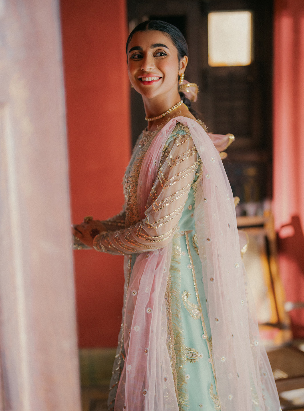 Roheenaz | Pehli Si Muhabbat Wedding Collection | AARZO XL Net Pastel Blue