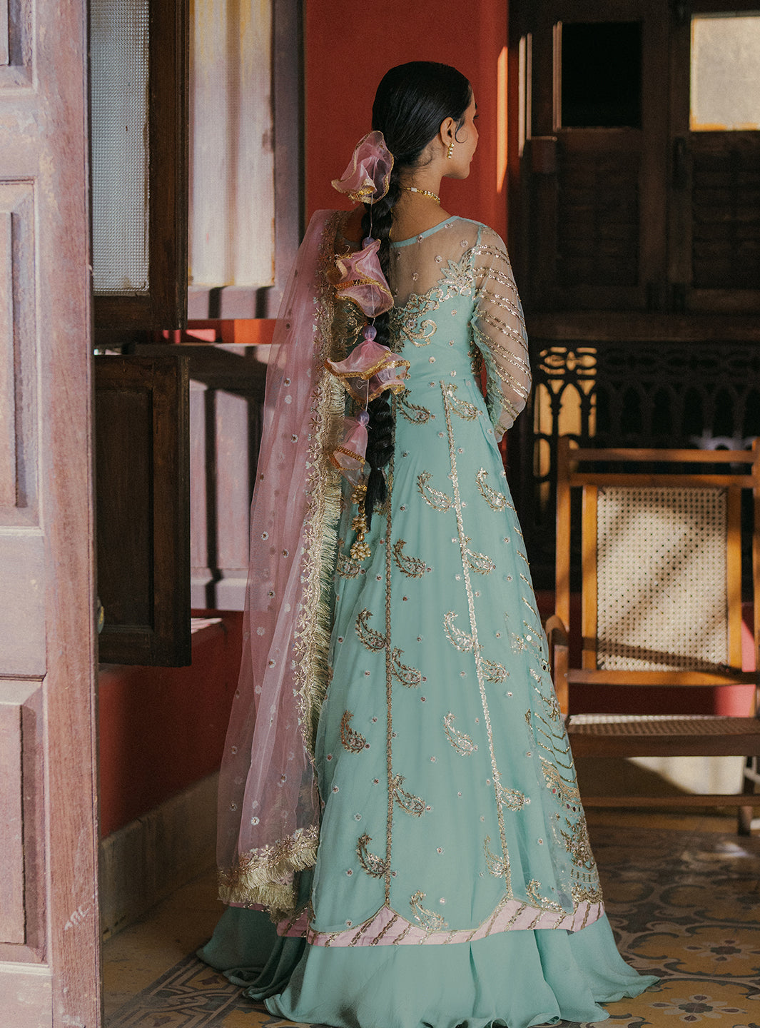 Roheenaz | Pehli Si Muhabbat Wedding Collection | AARZO S Net Pastel Blue
