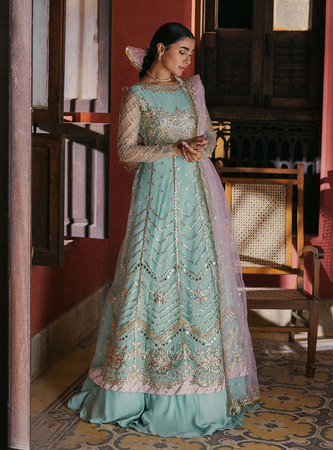 Roheenaz | Pehli Si Muhabbat Wedding Collection | AARZO XS Net Pastel Blue
