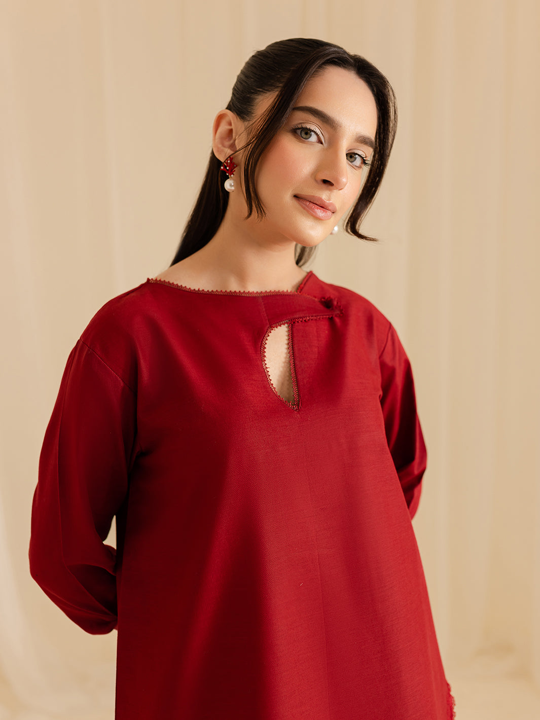 Mahnur | Petal Whispers Lawn Pret | Roselle M Deep Red Lawn