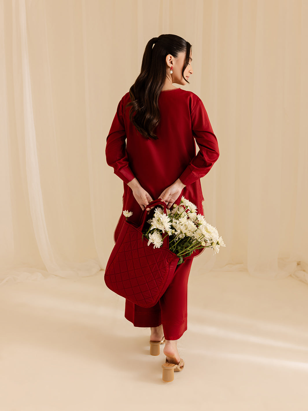 Mahnur | Petal Whispers Lawn Pret | Roselle S Deep Red Lawn
