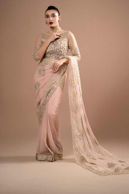 Imrozia Premium | Lumiere Luxury Sarees | 01 Rose Clair - Pakistani Designer Dress - by Imrozia Premium | Type: Formal - 100% Original at Saira Sultan