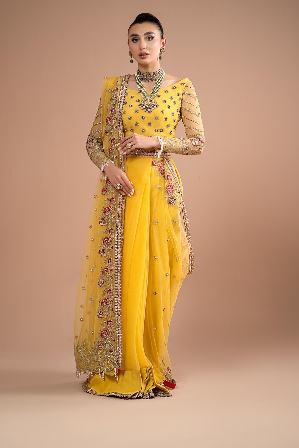 Imrozia Premium | Lumiere Luxury Sarees | 02 Lustrous Gold - Pakistani Designer Dress - by Imrozia Premium | Type: Formal - 100% Original at Saira Sultan