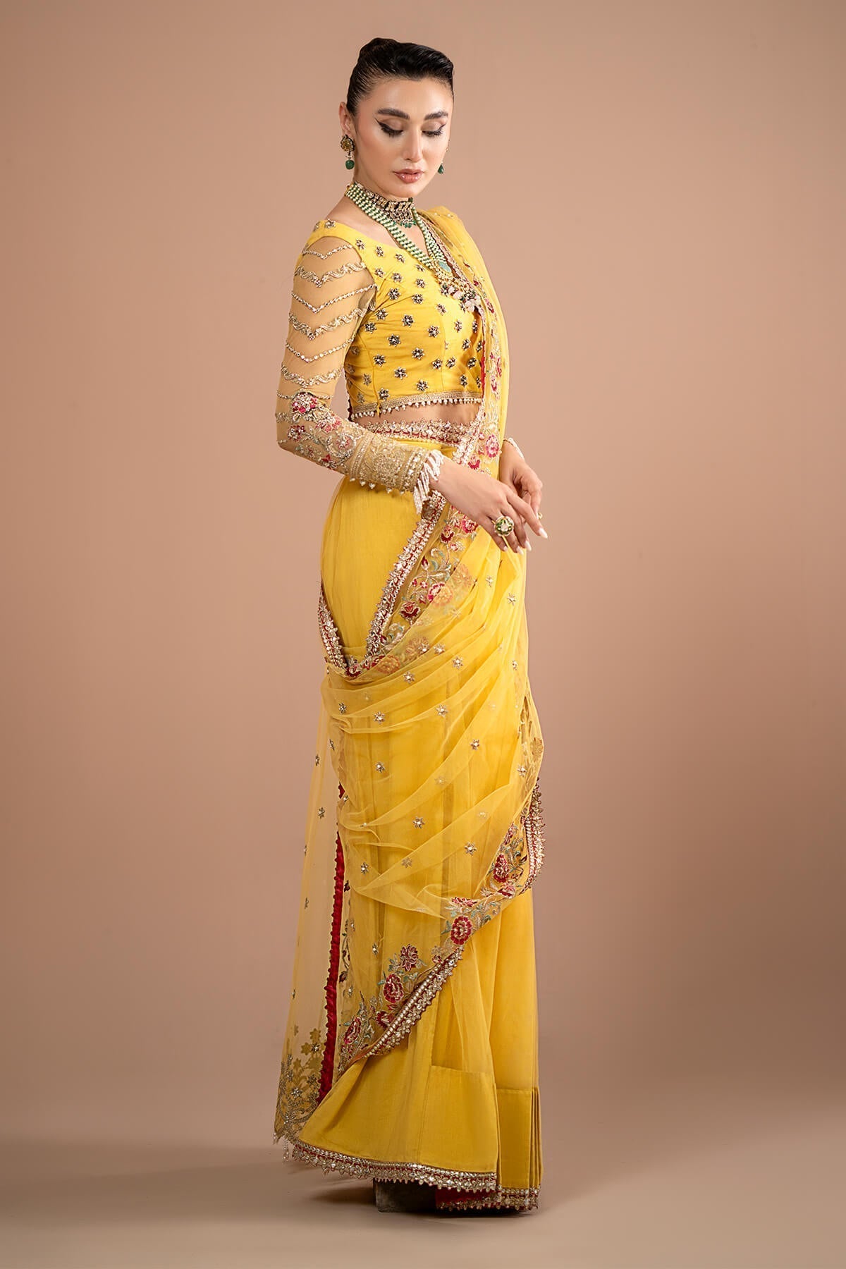 Imrozia Premium | Lumiere Luxury Sarees | 02 Lustrous Gold - Pakistani Designer Dress - by Imrozia Premium | Type: Formal - 100% Original at Saira Sultan