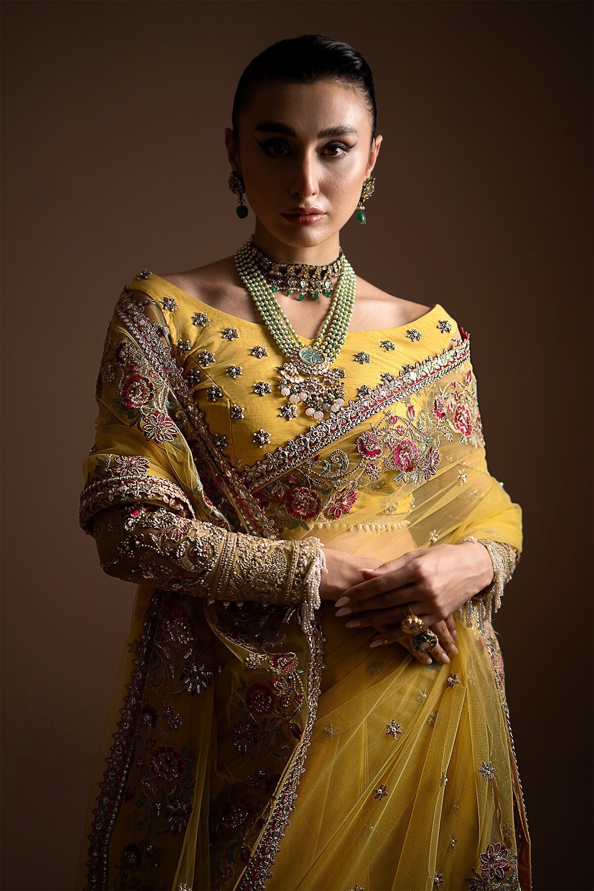 Imrozia Premium | Lumiere Luxury Sarees | 02 Lustrous Gold - Pakistani Designer Dress - by Imrozia Premium | Type: Formal - 100% Original at Saira Sultan
