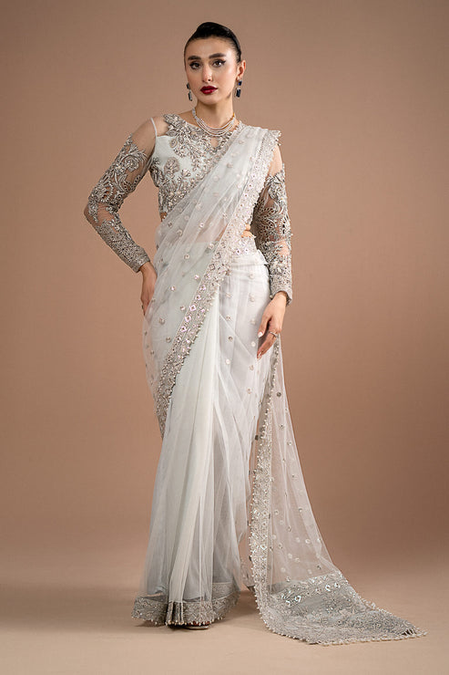 Imrozia Premium | Lumiere Luxury Sarees | 07 Misty Grey - Pakistani Designer Dress - by Imrozia Premium | Type: Formal - 100% Original at Saira Sultan