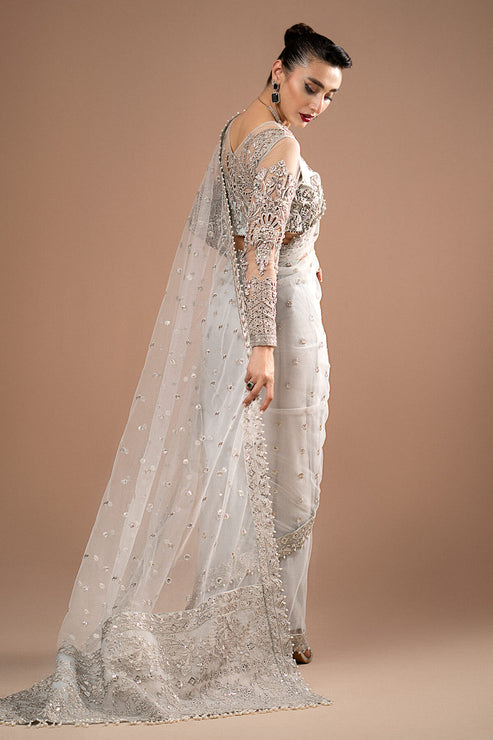 Imrozia Premium | Lumiere Luxury Sarees | 07 Misty Grey - Pakistani Designer Dress - by Imrozia Premium | Type: Formal - 100% Original at Saira Sultan