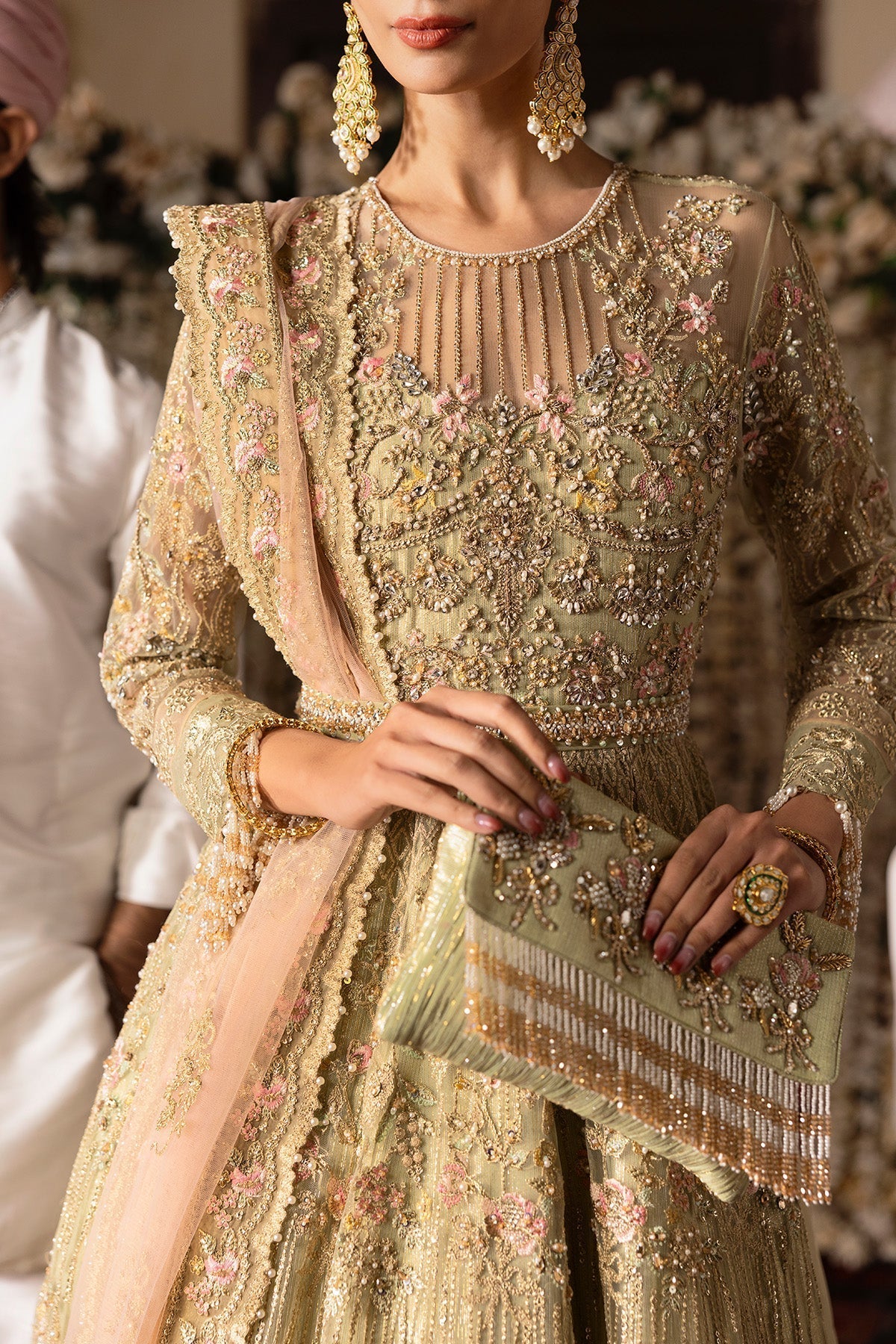Imrozia Premium | Jashan Bridal Collection | SB-39 Rekhta M Tea Green Net